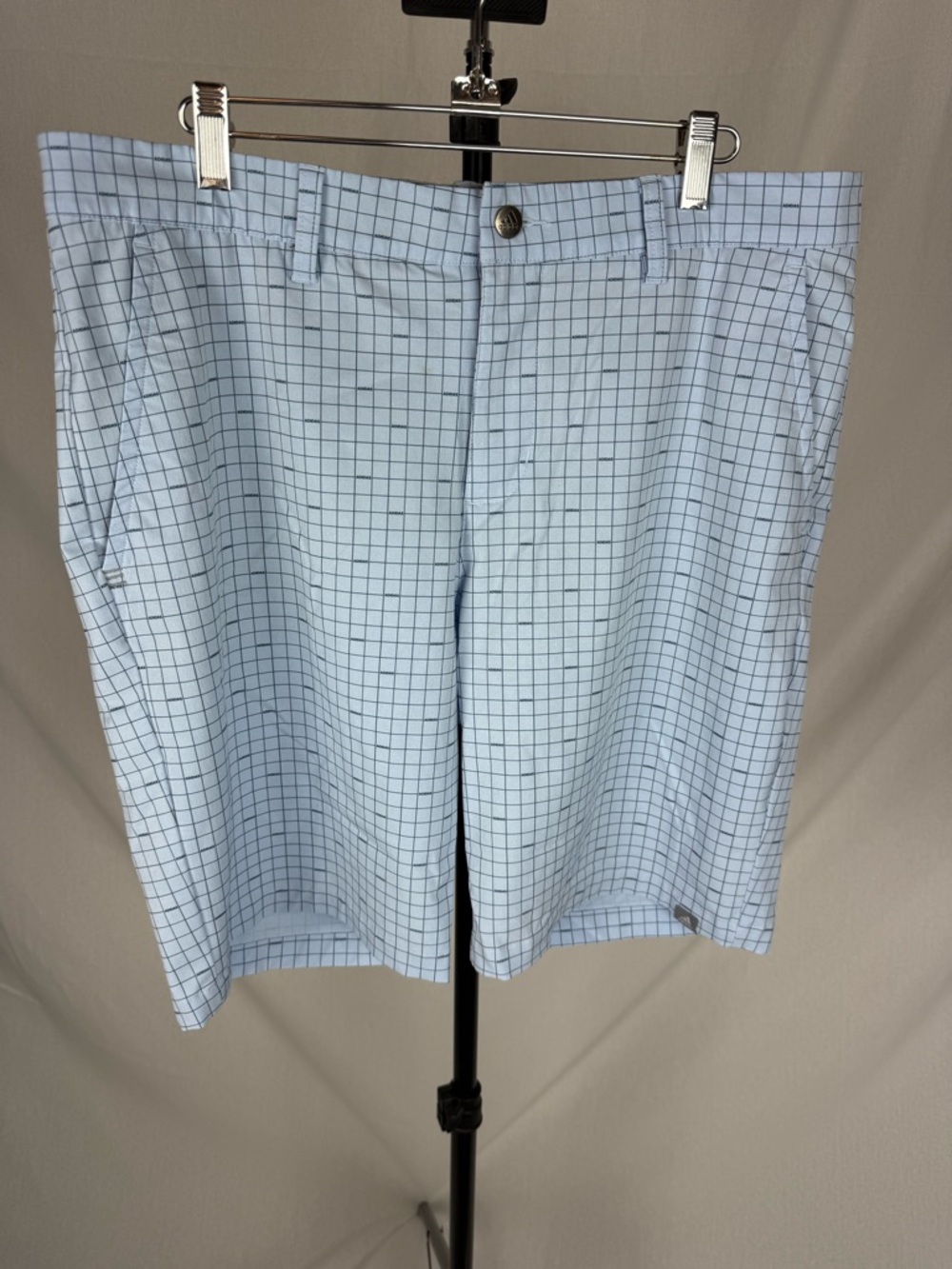 Adidas Golf Shorts Mens 34 Blue Grid Plaid 8.5” Inseam Stretch Performance